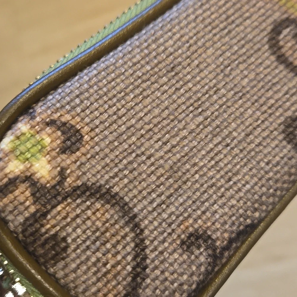 Spartina 449 Double Zipper Lime Green/Brown Patterned Mini Travel Bag/Case